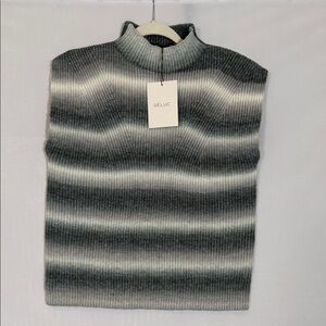 NWT DELUC Sleeveless Mock Neck Sweater Top Size S Gradient Stripe Gray White